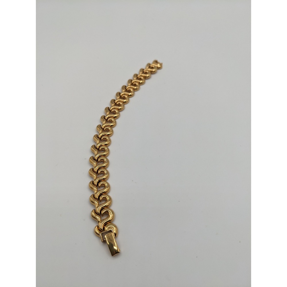 Vintage Gold Tone Interlocking‎ S-Curve Link Bracelet 7.5 Inch Fold Over Clasp - Picture 5 of 7